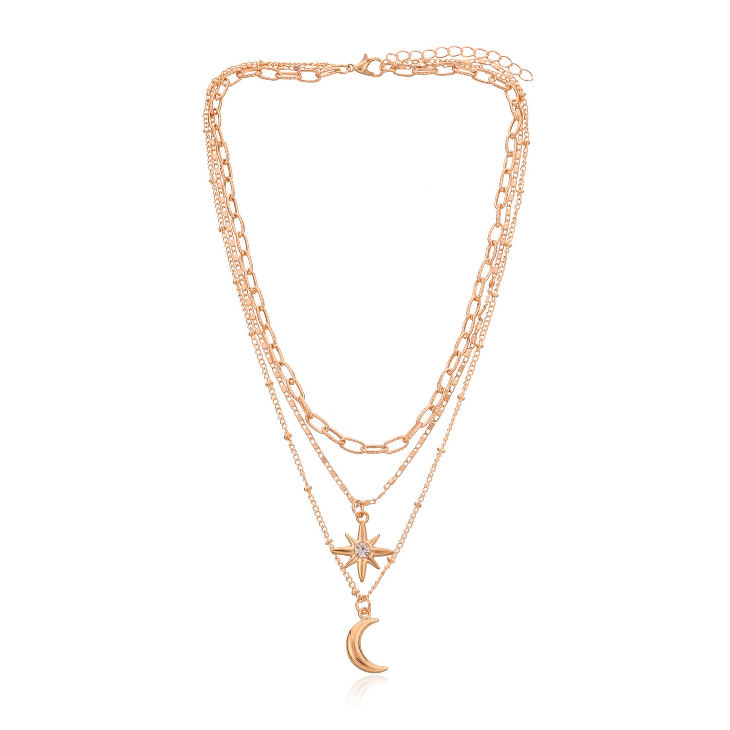 Women's Luxury Minimalist Star Pendant Necklace with Rhinestone Inlay, Alloy Cross Chain, Multi-Layered Design