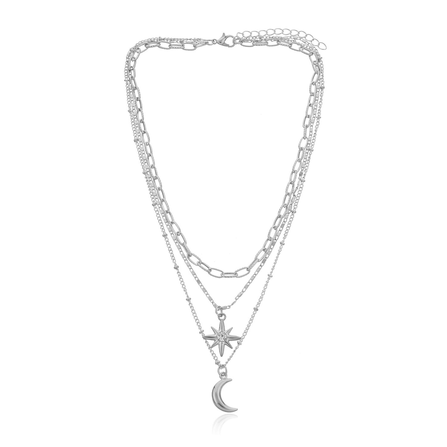 Women's Luxury Minimalist Star Pendant Necklace with Rhinestone Inlay, Alloy Cross Chain, Multi-Layered Design