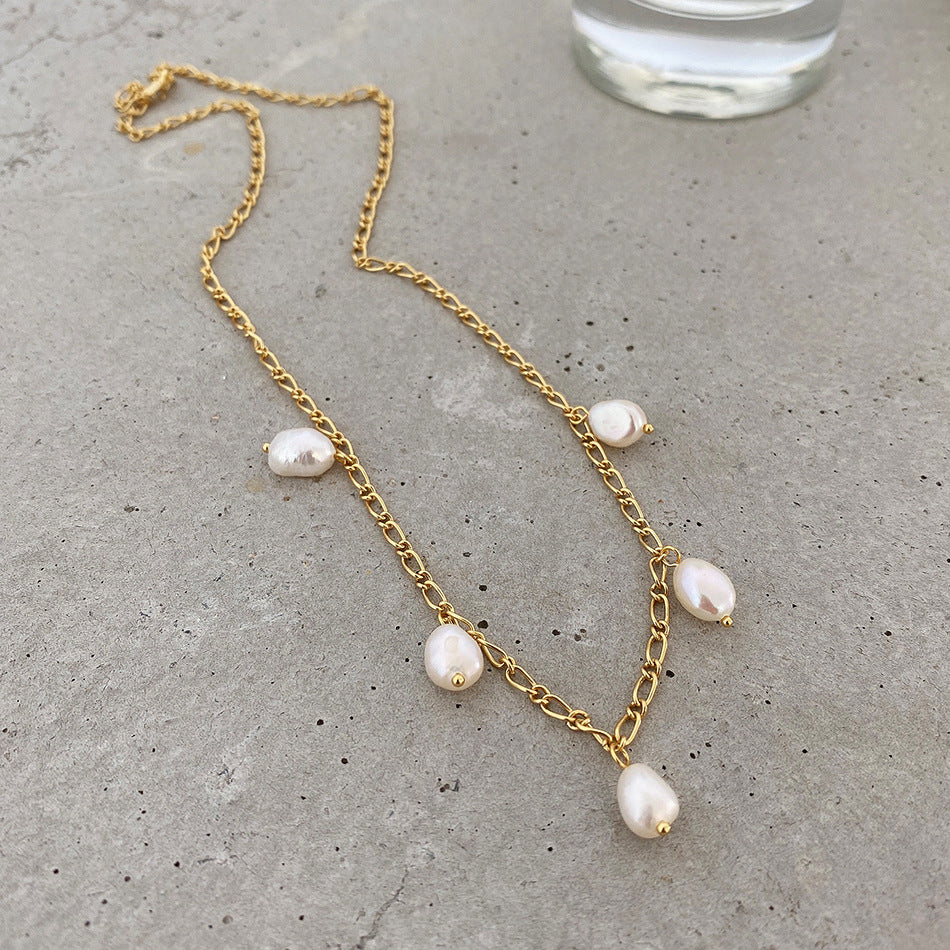 Collana minimalista da donna in argento sterling 925 con perle geometriche
