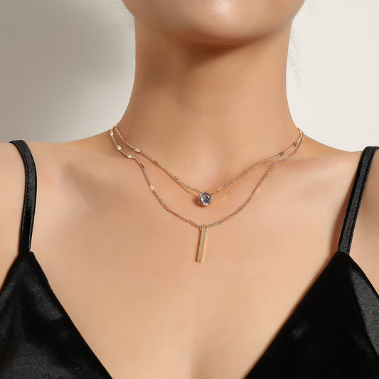 Collar Minimalista Vintage de Aleación con Cadena Cruzada, Diseño Geométrico y Pedrería para Mujer
