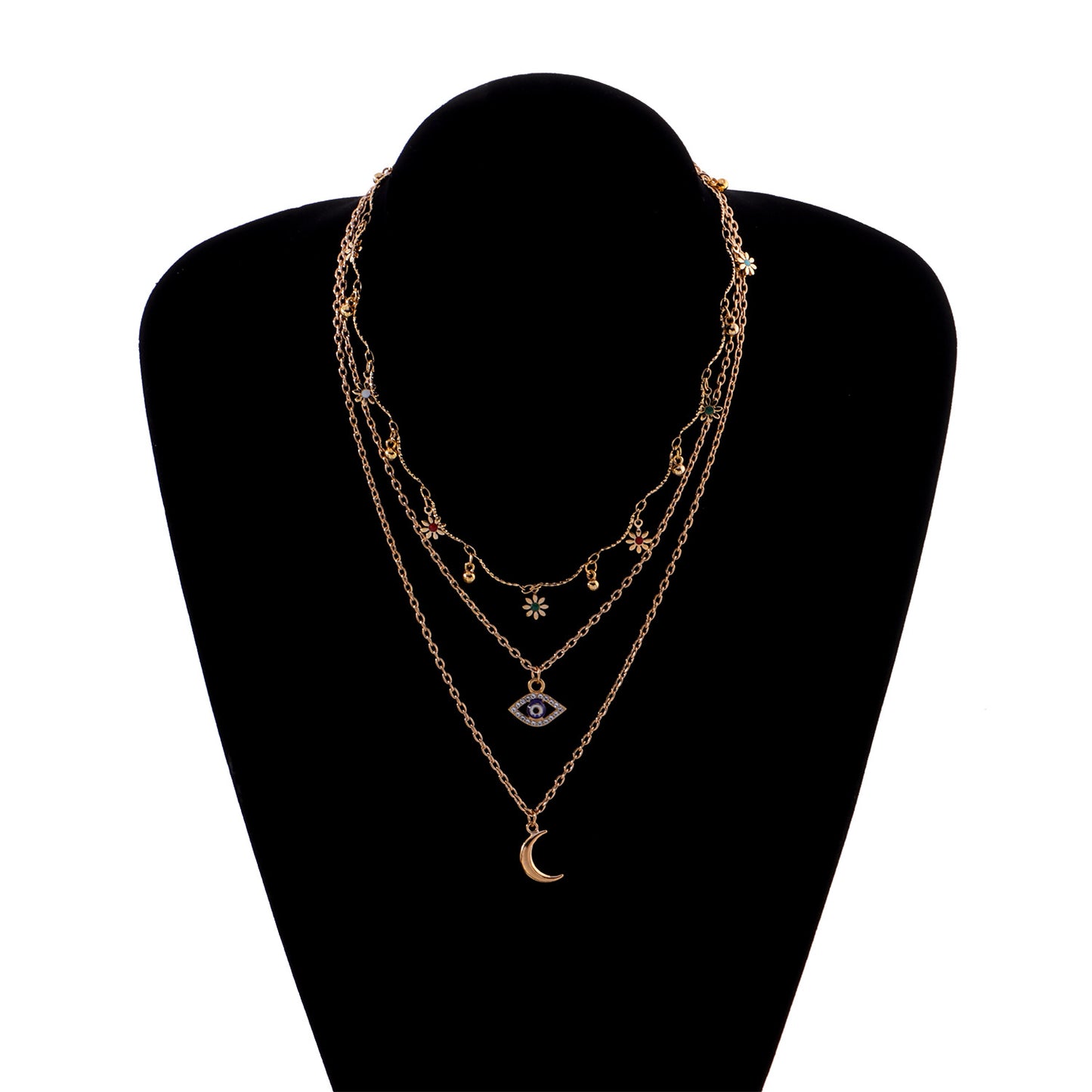 Women's Floral Design Alloy Cross Chain Necklace with Rhinestone Inlay, Luxury Vintage Style Jewelry