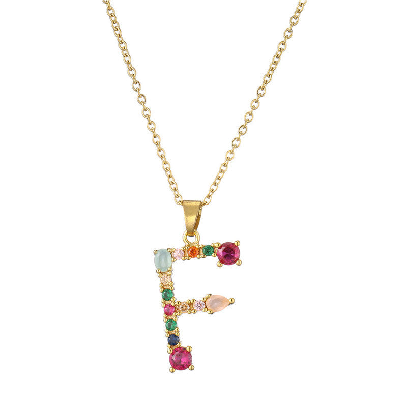 Collana con Lettere da Donna, Stile Minimalista, Alla Moda, Casual, con Catena a O, Placcata, con Strass Intarsiati