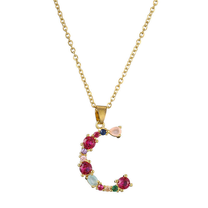 Collana con Lettere da Donna, Stile Minimalista, Alla Moda, Casual, con Catena a O, Placcata, con Strass Intarsiati