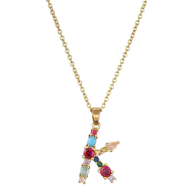 Collana con Lettere da Donna, Stile Minimalista, Alla Moda, Casual, con Catena a O, Placcata, con Strass Intarsiati