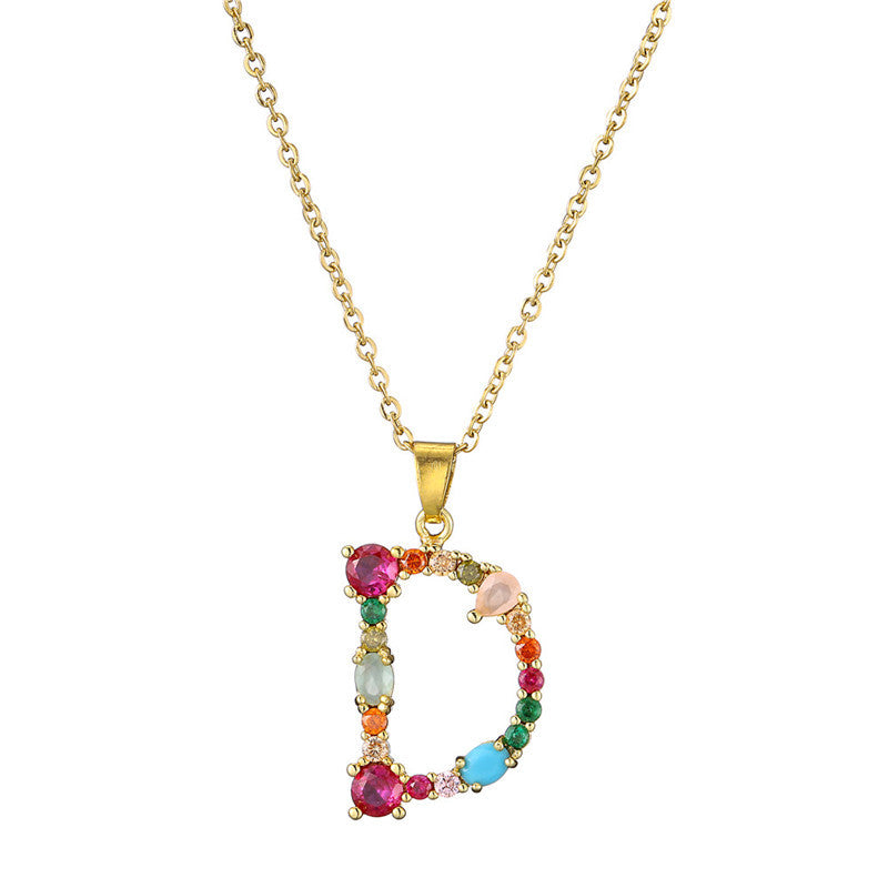 Collana con Lettere da Donna, Stile Minimalista, Alla Moda, Casual, con Catena a O, Placcata, con Strass Intarsiati