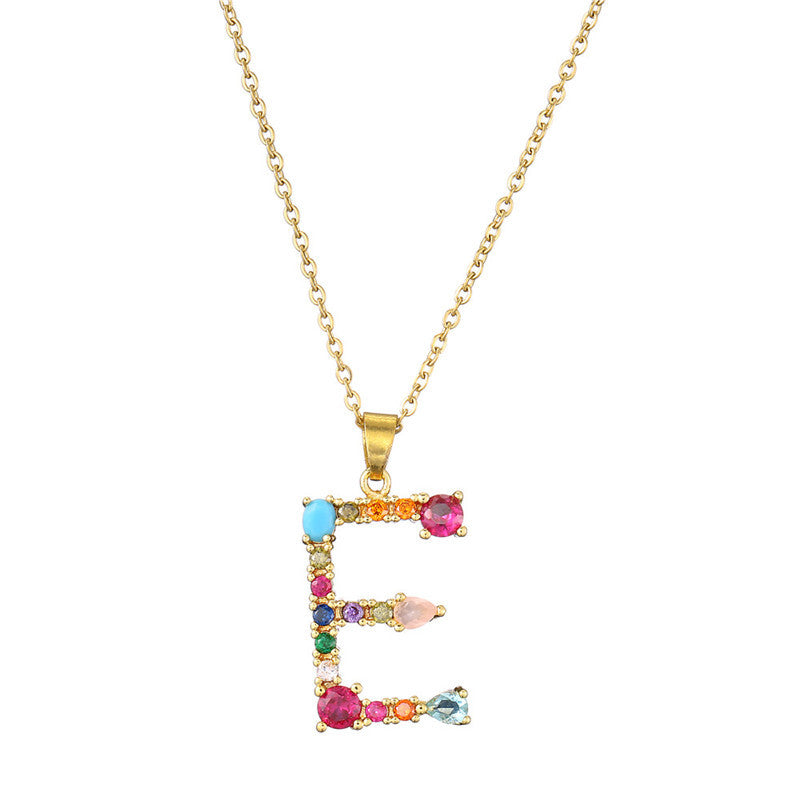 Collana con Lettere da Donna, Stile Minimalista, Alla Moda, Casual, con Catena a O, Placcata, con Strass Intarsiati