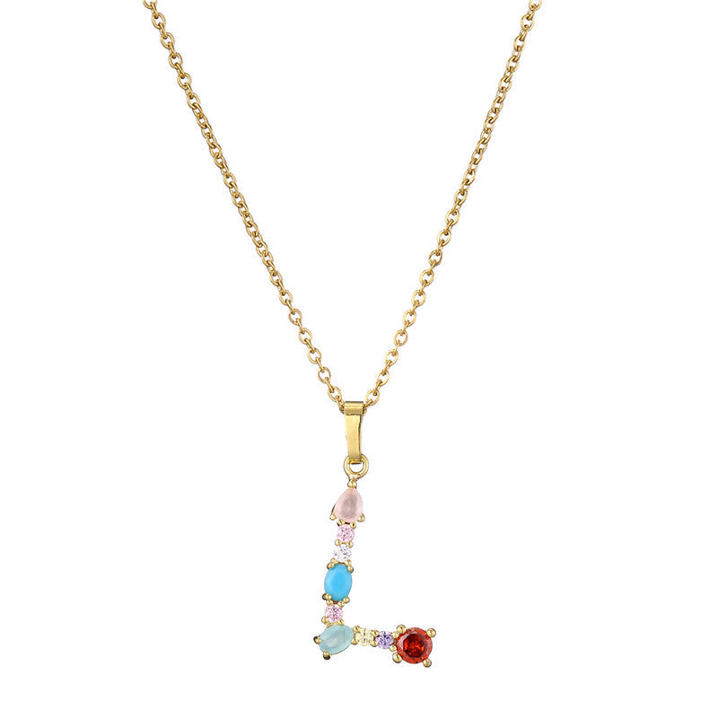 Collana con Lettere da Donna, Stile Minimalista, Alla Moda, Casual, con Catena a O, Placcata, con Strass Intarsiati