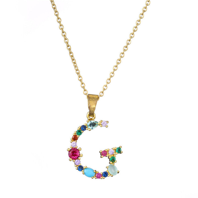 Collana con Lettere da Donna, Stile Minimalista, Alla Moda, Casual, con Catena a O, Placcata, con Strass Intarsiati