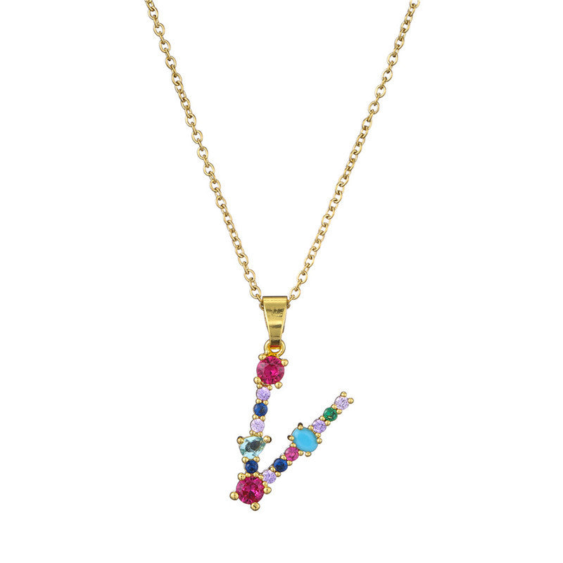 Collana con Lettere da Donna, Stile Minimalista, Alla Moda, Casual, con Catena a O, Placcata, con Strass Intarsiati