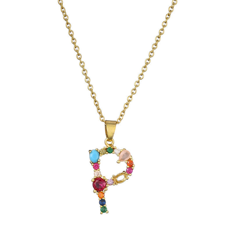 Collana con Lettere da Donna, Stile Minimalista, Alla Moda, Casual, con Catena a O, Placcata, con Strass Intarsiati