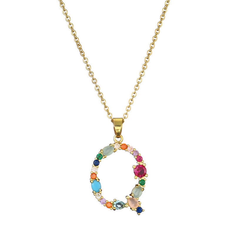Collana con Lettere da Donna, Stile Minimalista, Alla Moda, Casual, con Catena a O, Placcata, con Strass Intarsiati