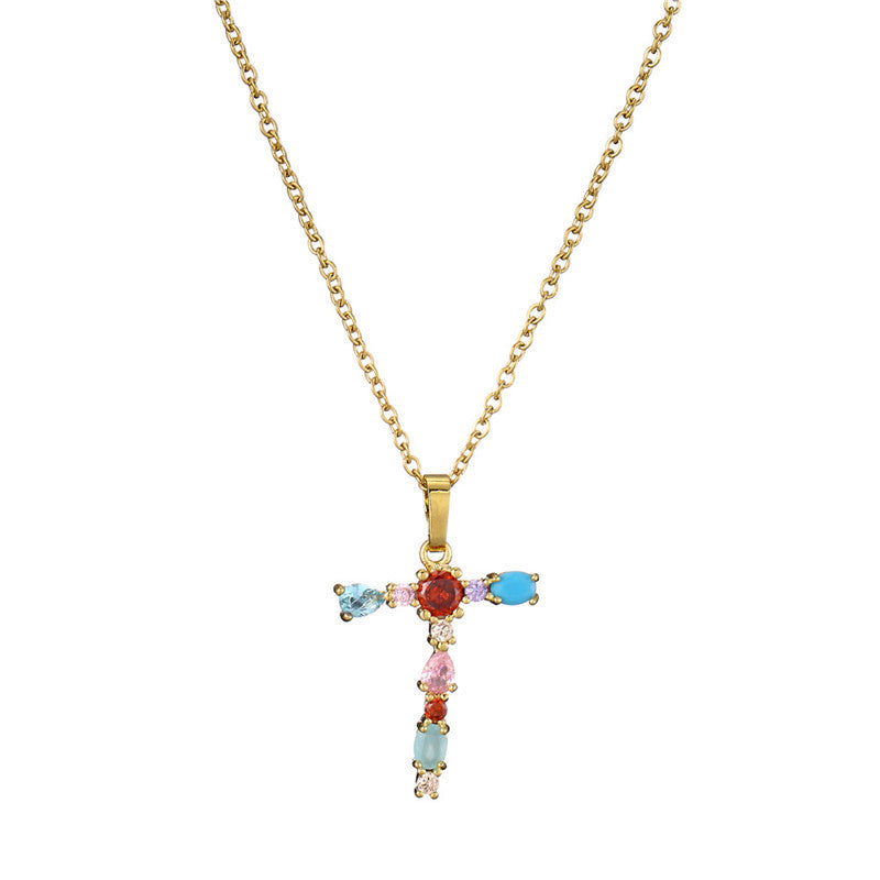 Collana con Lettere da Donna, Stile Minimalista, Alla Moda, Casual, con Catena a O, Placcata, con Strass Intarsiati