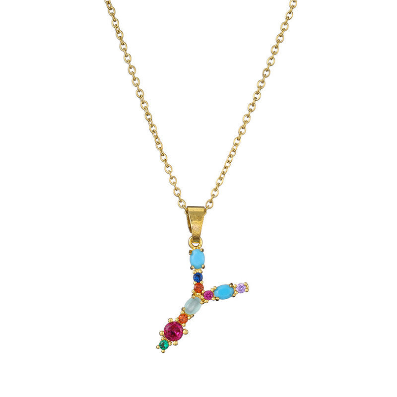 Collana con Lettere da Donna, Stile Minimalista, Alla Moda, Casual, con Catena a O, Placcata, con Strass Intarsiati