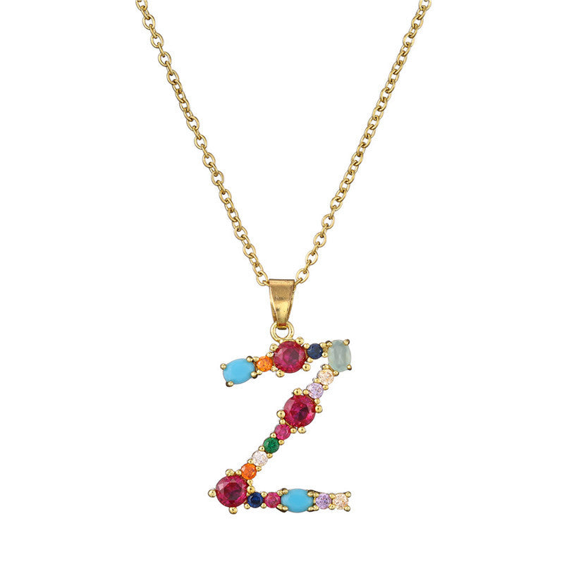Collana con Lettere da Donna, Stile Minimalista, Alla Moda, Casual, con Catena a O, Placcata, con Strass Intarsiati