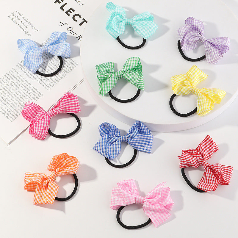 Bowknot Hair Tie for Kids Princess Style Fabric Hair Ring with Geometric Shape Handmade Hair Accessory for Double Ponytail