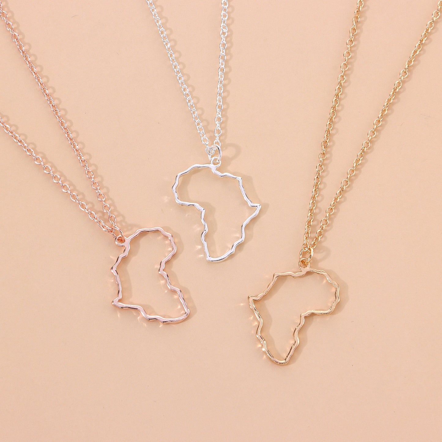Women's Geometric Alloy Minimalist Fashion Cross Chain Necklace with Inlay - Unique African Map Pendant, 21cm to 50cm Adjustable Length