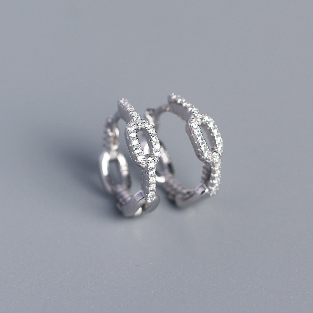 S925 Sterling Silver Geometric Design Inlay Rhinestone Earrings for Women, Fashion Jewelry
