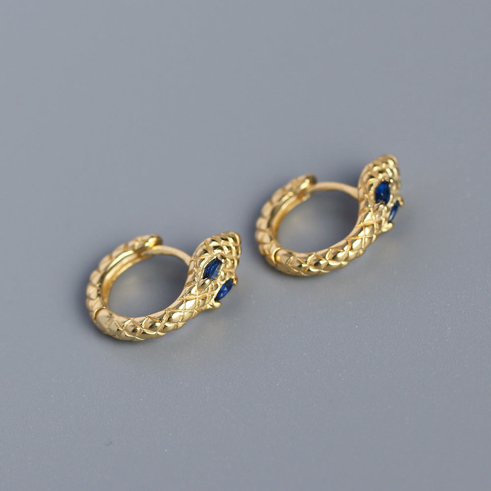 S925 Sterling Silver Snake Shape Inlay Rhinestone Earrings for Women - YHE0289