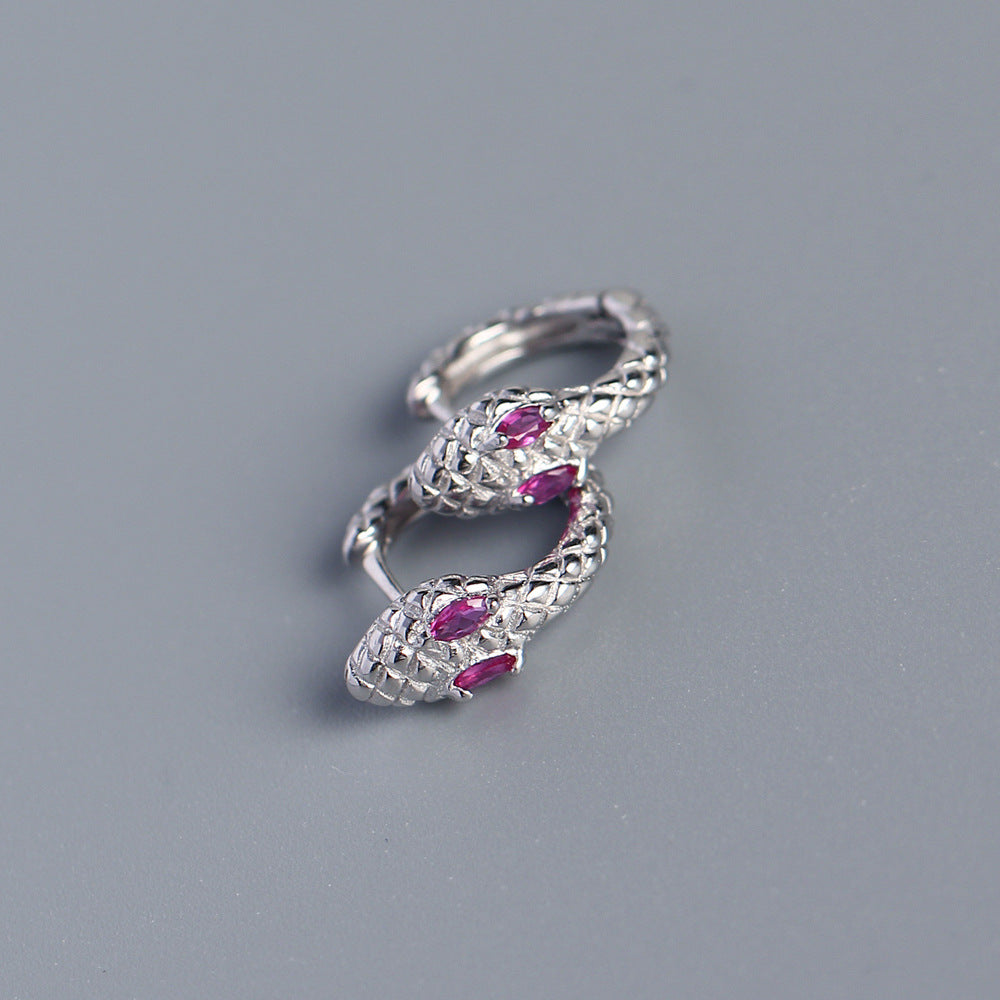 S925 Sterling Silver Snake Shape Inlay Rhinestone Earrings for Women - YHE0289