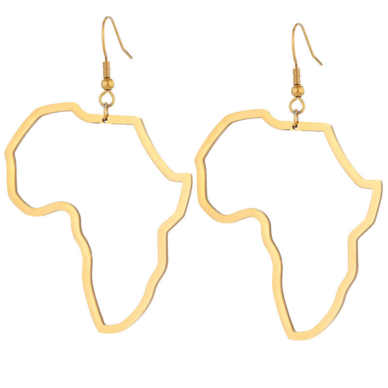Pendientes de mapa africano de acero inoxidable dorado con aros grandes geométricos para mujer - Joyería de regalo informal y a la moda