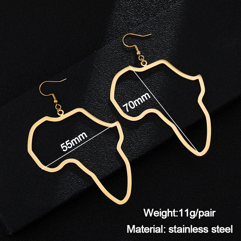 Pendientes de mapa africano de acero inoxidable dorado con aros grandes geométricos para mujer - Joyería de regalo informal y a la moda