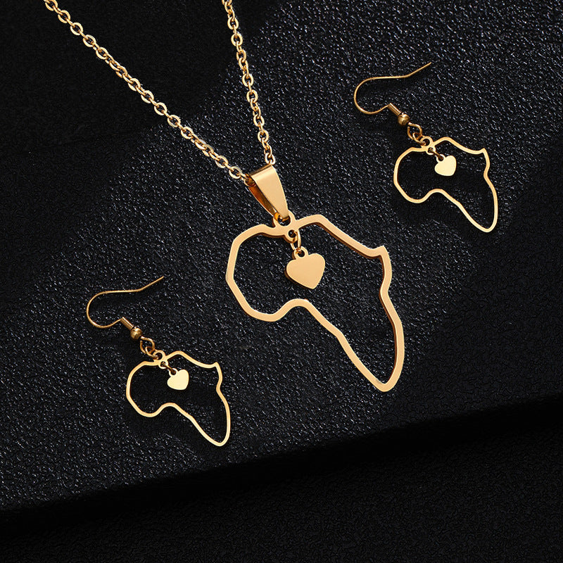 Conjunto de collar y pendientes de mujer de moda casual de acero inoxidable y titanio geométrico con cadena tipo O