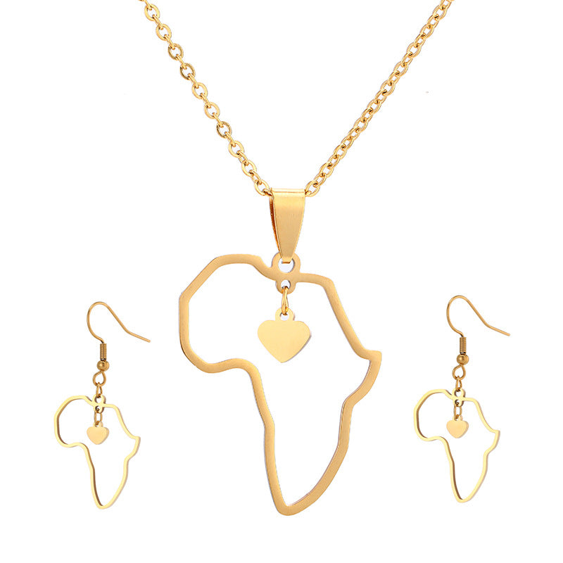 Conjunto de collar y pendientes de mujer de moda casual de acero inoxidable y titanio geométrico con cadena tipo O