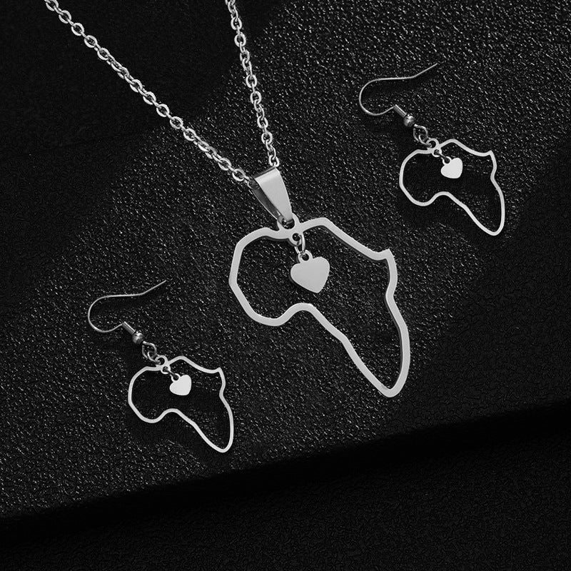 Conjunto de collar y pendientes de mujer de moda casual de acero inoxidable y titanio geométrico con cadena tipo O