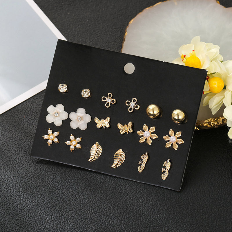 Sweet Geometric Crystal Inlay Alloy Earring Set with Stainless Steel Posts