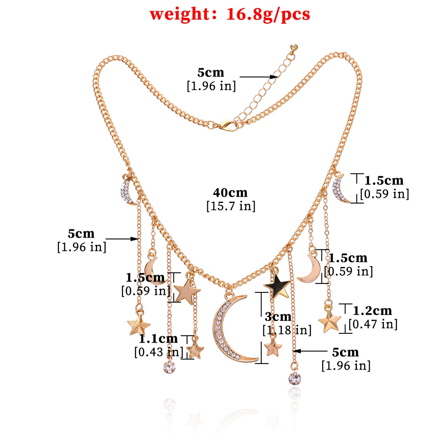 Women's Star-Shaped Rhinestone Pendant Necklace, Cross Chain, Alloy, Plated, Short Sweater Jewelry, European Style