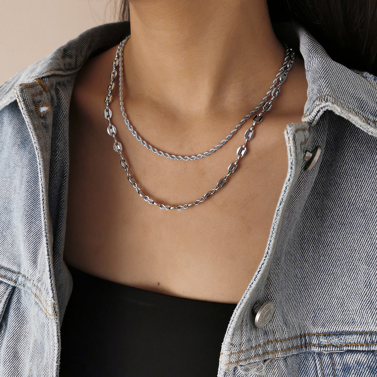 Collar Minimalista de Cadena con Cuerda de Hierro Geométrica para Mujer - Bañado, Forma Irregular, Joyería de Moda Actual