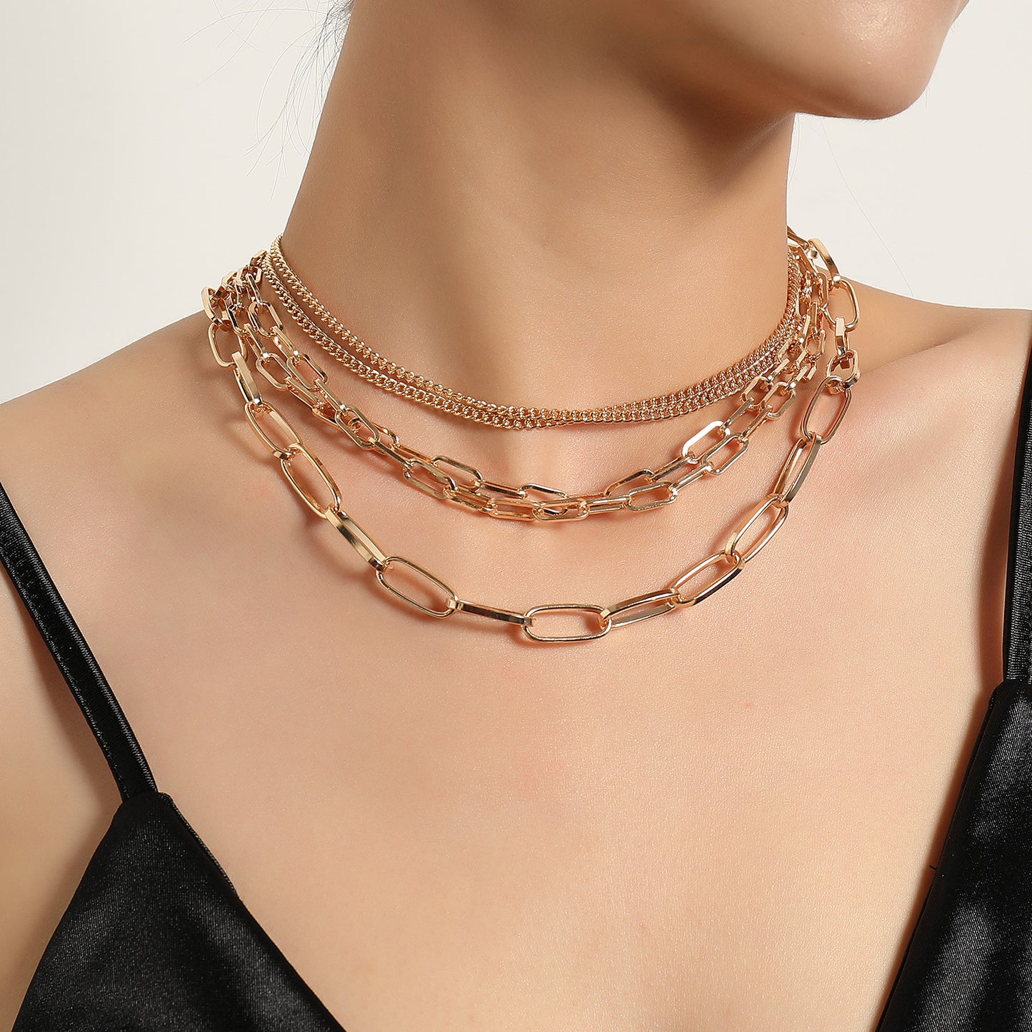 Geometric Vintage Alloy Box Chain Necklace for Women - Multi-Layered Fashion Jewelry, Plated Finish, Stylish Accessory for Sweaters