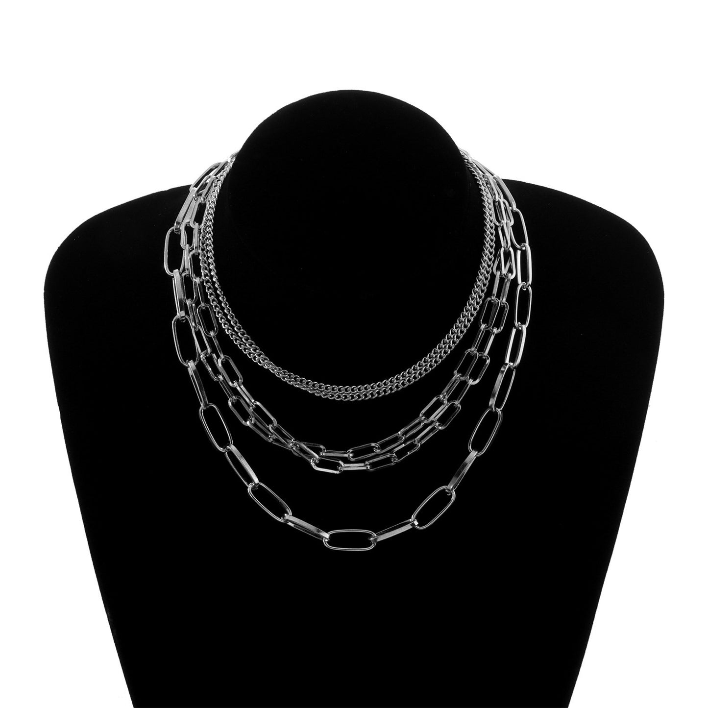 Geometric Vintage Alloy Box Chain Necklace for Women - Multi-Layered Fashion Jewelry, Plated Finish, Stylish Accessory for Sweaters