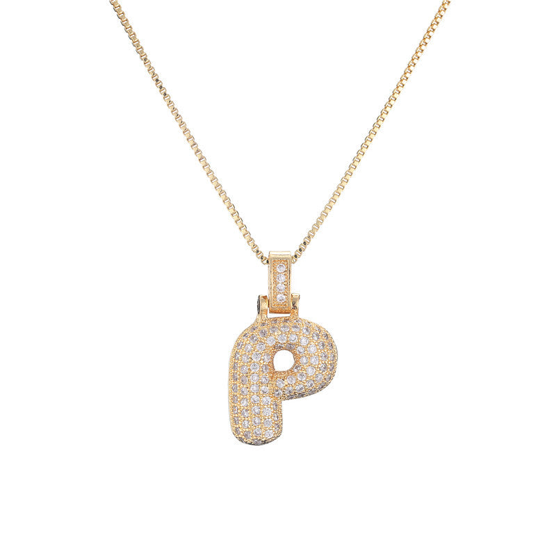 Collana da donna con iniziale in rame intarsiata, con catena a maglie, stile minimalista alla moda da pendolare, con accenti di strass
