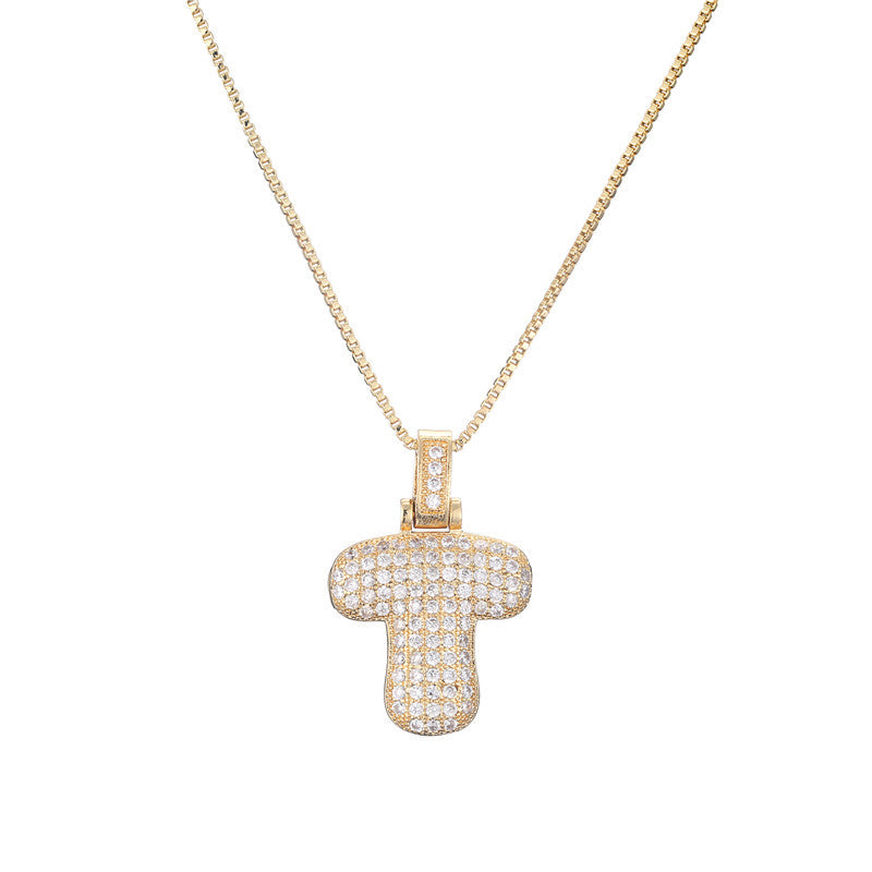 Collana da donna con iniziale in rame intarsiata, con catena a maglie, stile minimalista alla moda da pendolare, con accenti di strass