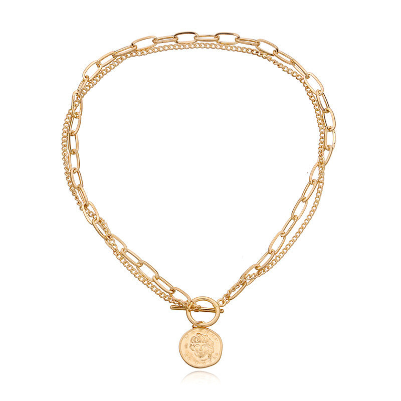 Women's Minimalist Alloy Cartoon Character Cross Chain Pendant Necklace, Double Layer Simple Chain Jewelry, European Style