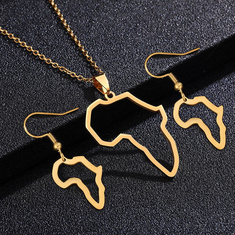 Conjunto de collar y pendientes de acero inoxidable y titanio geométrico para mujer, estilo casual de moda, diseño de cadena O, acabado chapado
