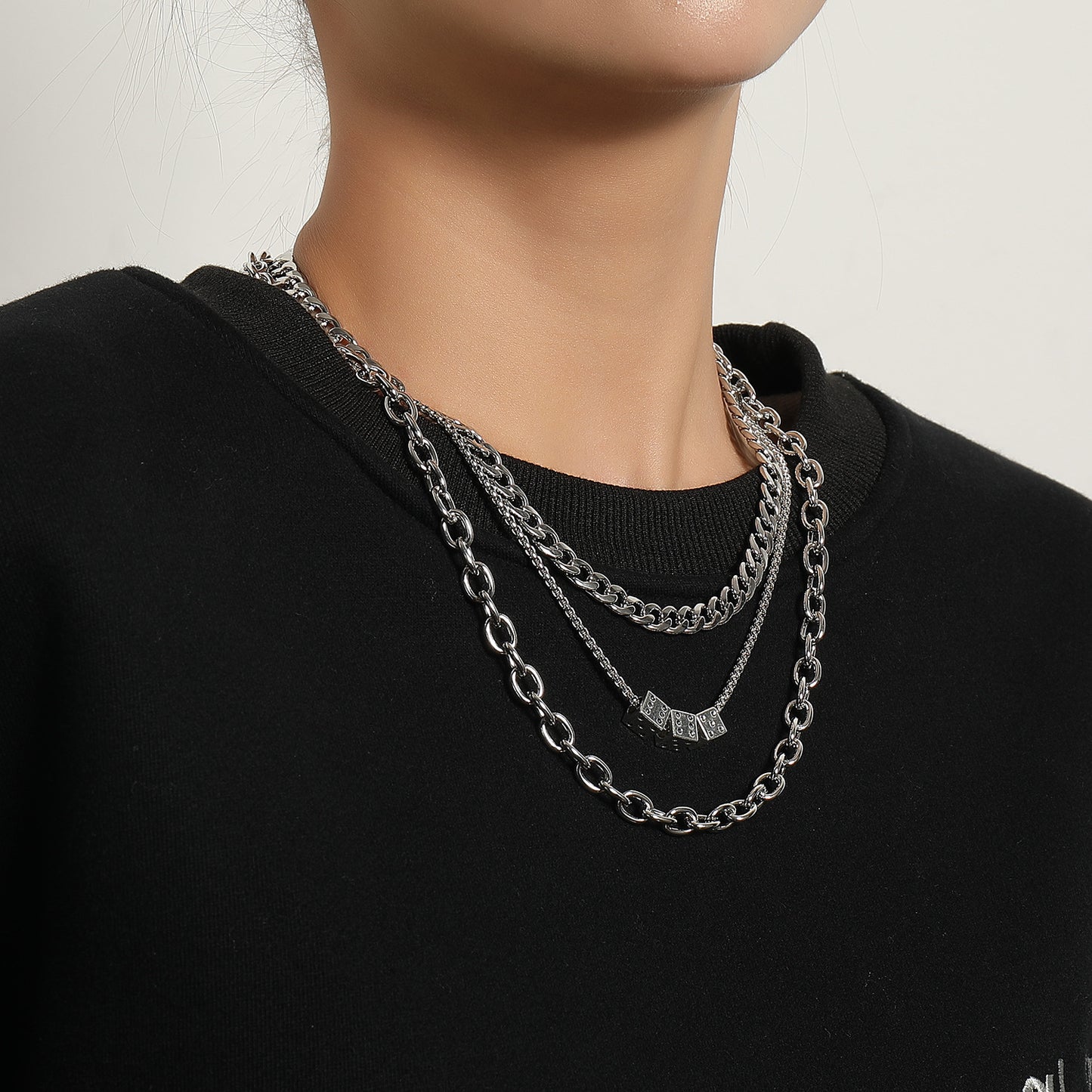 Punk Vintage Geometric Alloy Box Chain Necklace for Women - Multi-Layered Fashion Jewelry