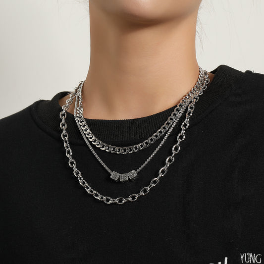 Punk Vintage Geometric Alloy Box Chain Necklace for Women - Multi-Layered Fashion Jewelry
