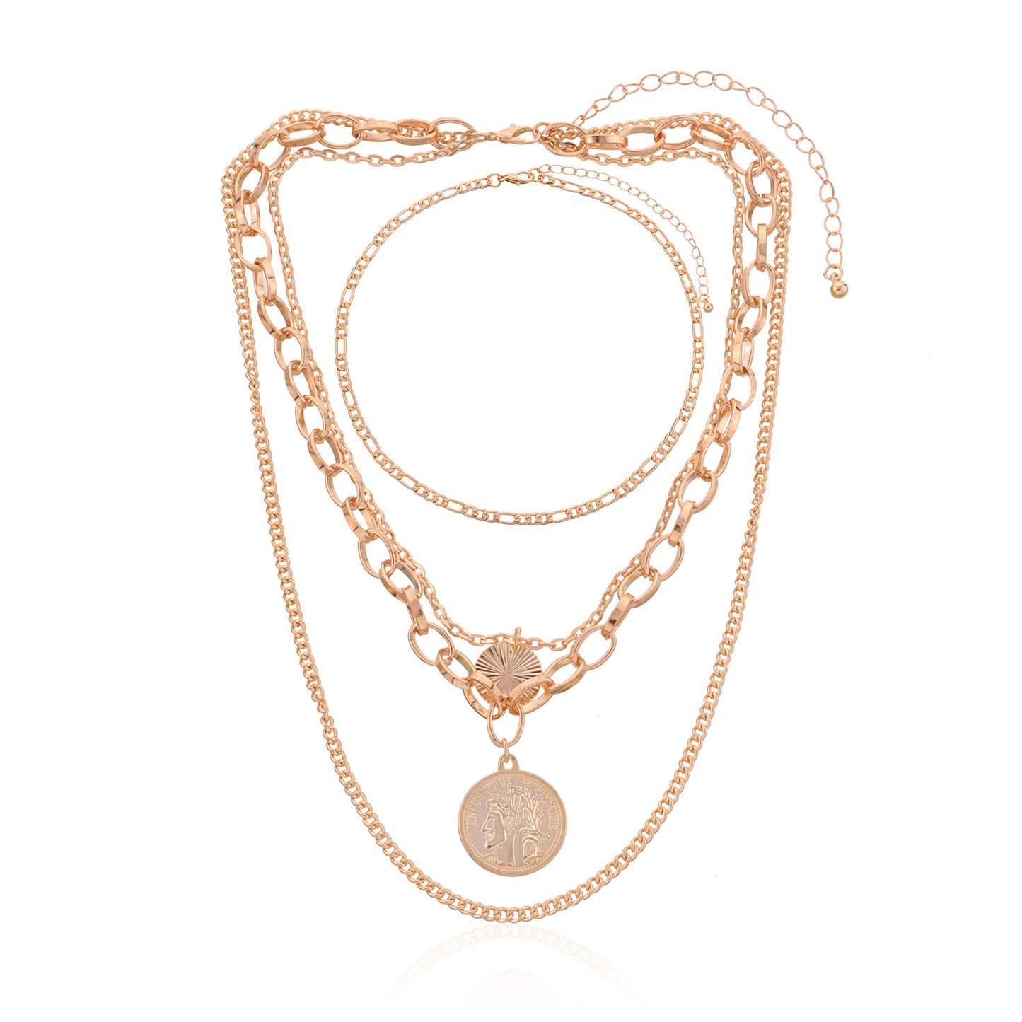 Geometric Pendant Necklace for Women, Vintage Punk Style, Alloy Plated Cross Chain, Multi-Layered Statement Jewelry