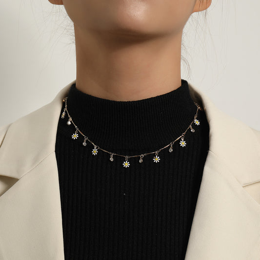 Collar de Aleación con Pedrería Floral para Mujer, Estilo Bohemio Vintage, Cadena de Tubo Recto, Joyería
