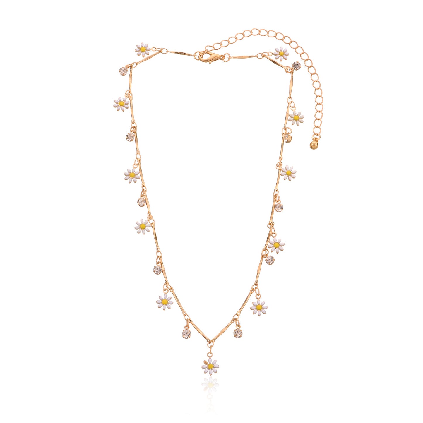 Floral Rhinestone Alloy Necklace Women Vintage Trendy Bohemian Style Straight Tube Chain Jewelry