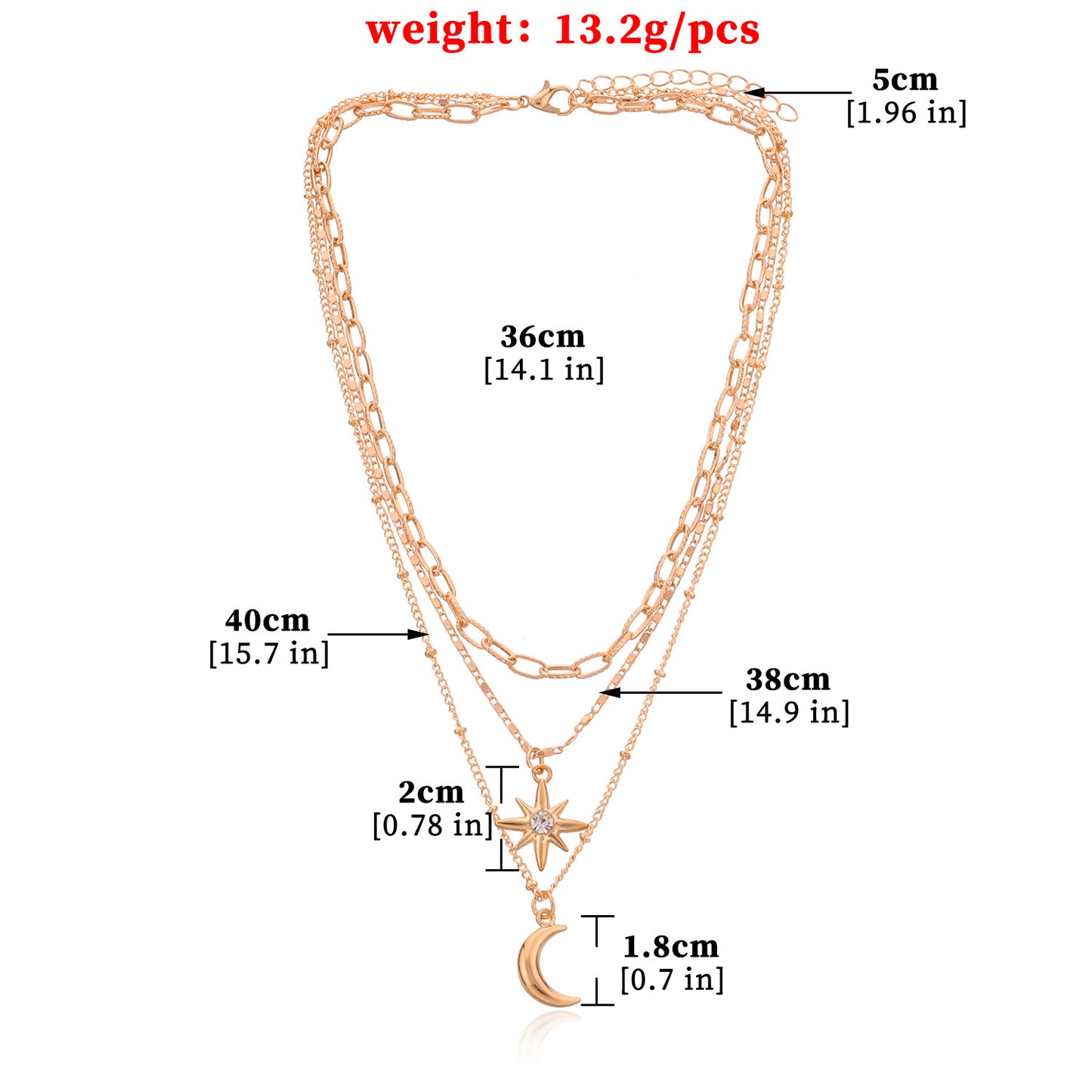 Women's Luxury Minimalist Star Pendant Necklace with Rhinestone Inlay, Alloy Cross Chain, Multi-Layered Design