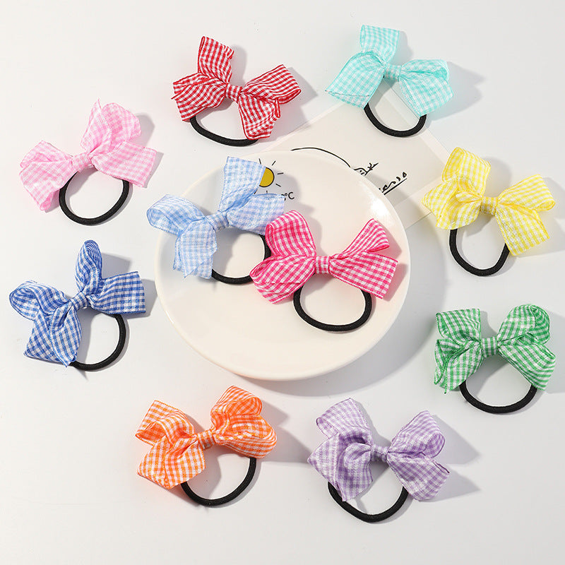 Bowknot Hair Tie for Kids Princess Style Fabric Hair Ring with Geometric Shape Handmade Hair Accessory for Double Ponytail