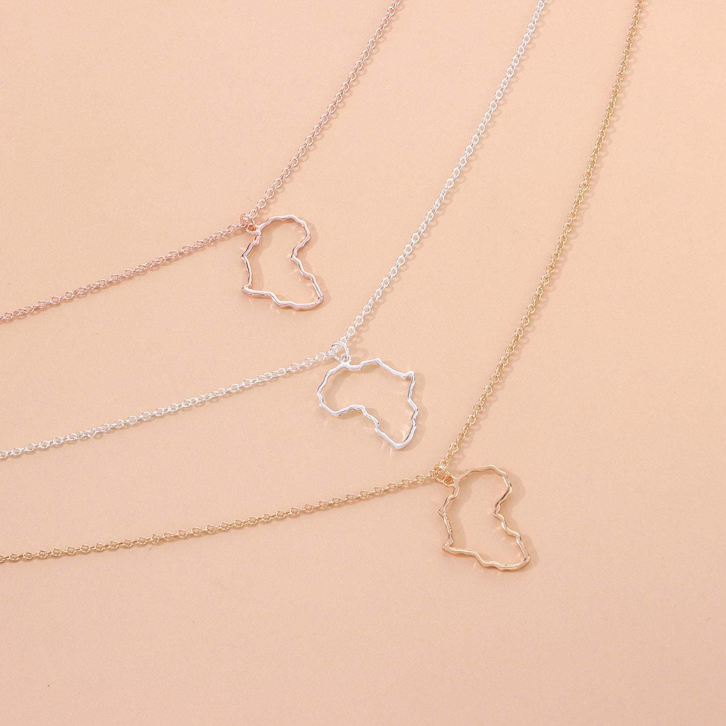Women's Geometric Alloy Minimalist Fashion Cross Chain Necklace with Inlay - Unique African Map Pendant, 21cm to 50cm Adjustable Length