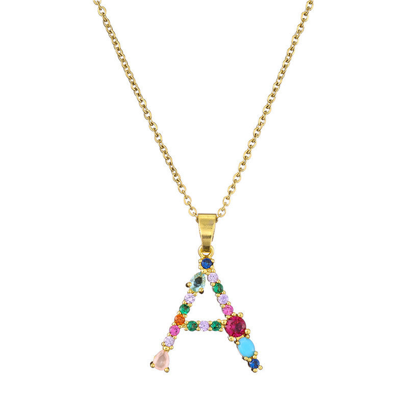 Collana con Lettere da Donna, Stile Minimalista, Alla Moda, Casual, con Catena a O, Placcata, con Strass Intarsiati