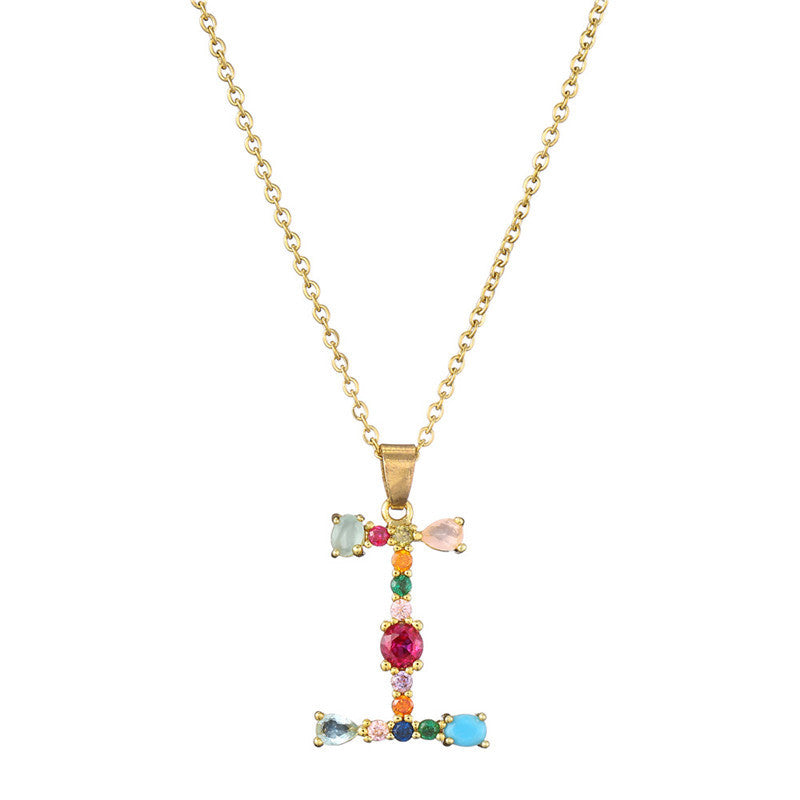 Collana con Lettere da Donna, Stile Minimalista, Alla Moda, Casual, con Catena a O, Placcata, con Strass Intarsiati