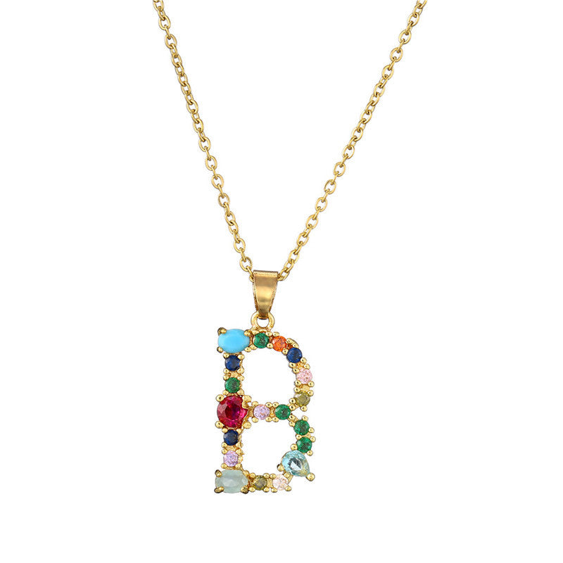 Collana con Lettere da Donna, Stile Minimalista, Alla Moda, Casual, con Catena a O, Placcata, con Strass Intarsiati