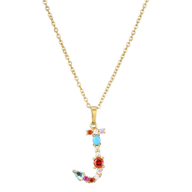 Collana con Lettere da Donna, Stile Minimalista, Alla Moda, Casual, con Catena a O, Placcata, con Strass Intarsiati