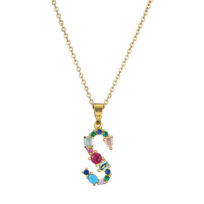 Collana con Lettere da Donna, Stile Minimalista, Alla Moda, Casual, con Catena a O, Placcata, con Strass Intarsiati
